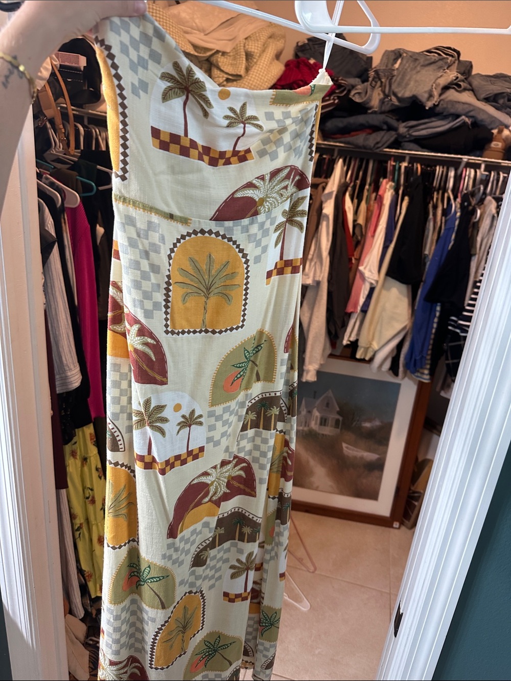 Tropical Palm Print Maxi Dress - Sage Green & Mustard
